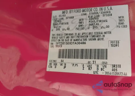 2003 Ford Ranger Xlt from USA, damaged, VIN 1FTZR15EX3TA30486